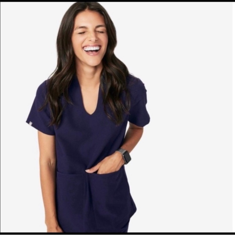 Figs Women's V-Neck Scrub Top in Deep Navy